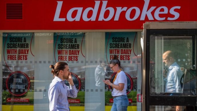 Outside a Ladbrokes betting shop in London