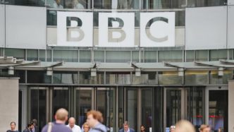 BBC'S HQ sprayed with red paint and glass doors