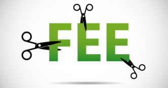 The word Fee in green cut by scissors