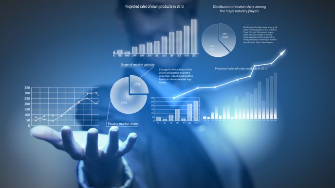 Hand holding up pie charts and graphs