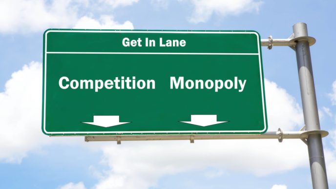 Road sign - competition vs monopoly