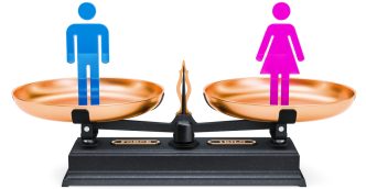 Male and Female figures on scales